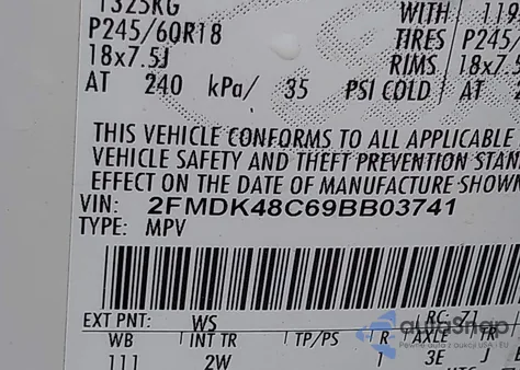 2009 Ford Edge Sel из США, поврежденный, VIN 2FMDK48C69BB03741